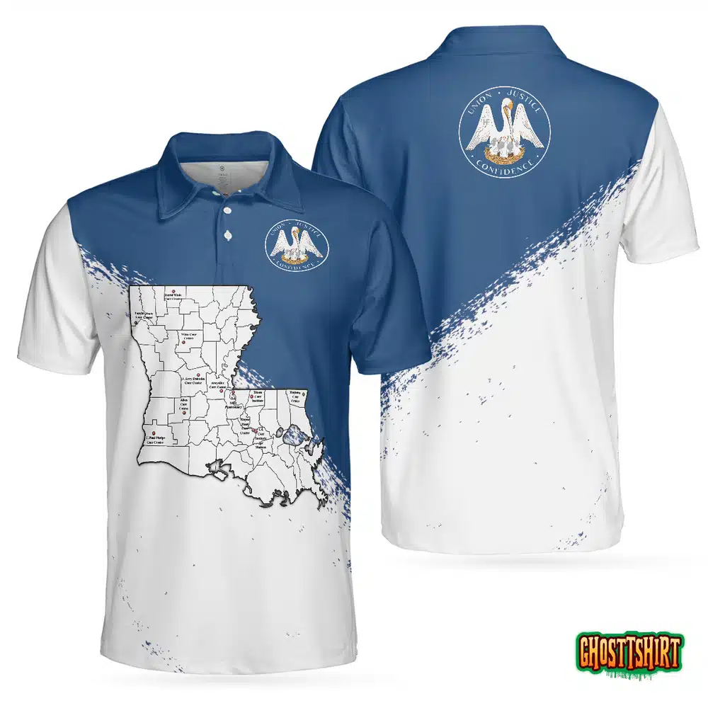 Louisiana State And Map Short Sleeve Polo Shirt