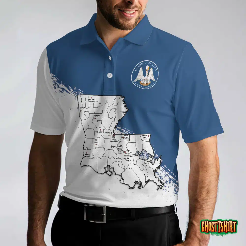 Louisiana State And Map Short Sleeve Polo Shirt