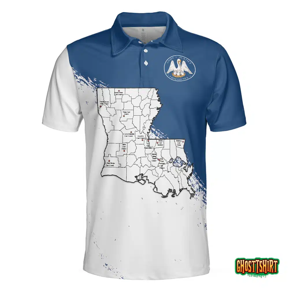 Louisiana State And Map Short Sleeve Polo Shirt