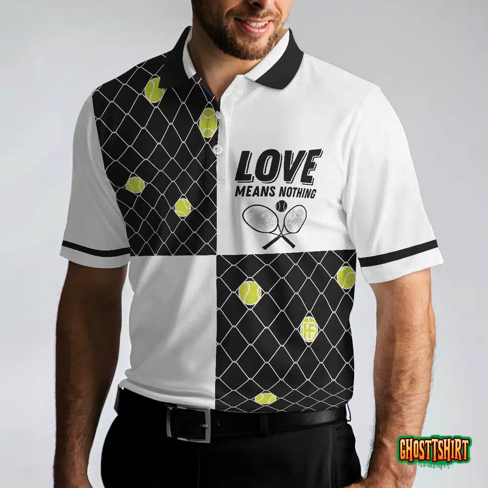 Love Means Nothing Tennis Polo Shirt, Tennis Ball Stuck In Steal Wire Fence Polo Shirt
