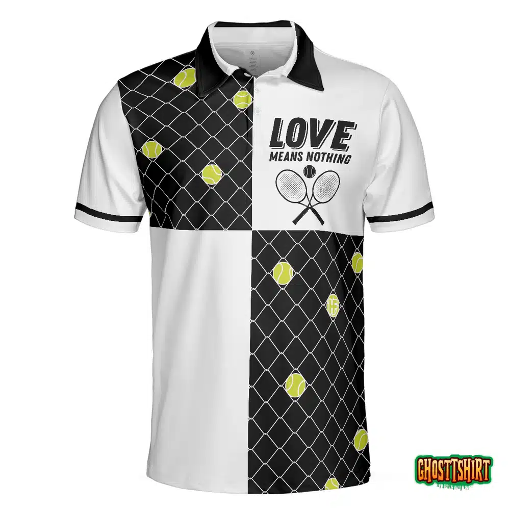 Love Means Nothing Tennis Polo Shirt, Tennis Ball Stuck In Steal Wire Fence Polo Shirt