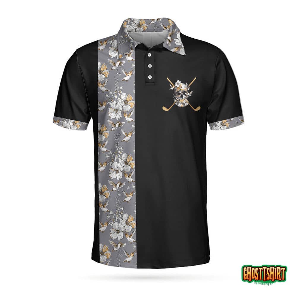 Luxury Golden Skull Black Golf Polo Shirt