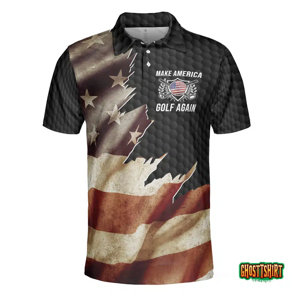 Make America Golf Again Black Hornet Nest Pattern American Flag Custom Polo Shirt