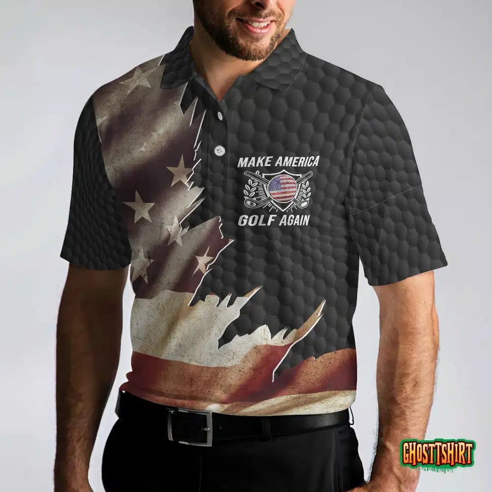 Make America Golf Again Black Hornet Nest Pattern American Flag Custom Polo Shirt