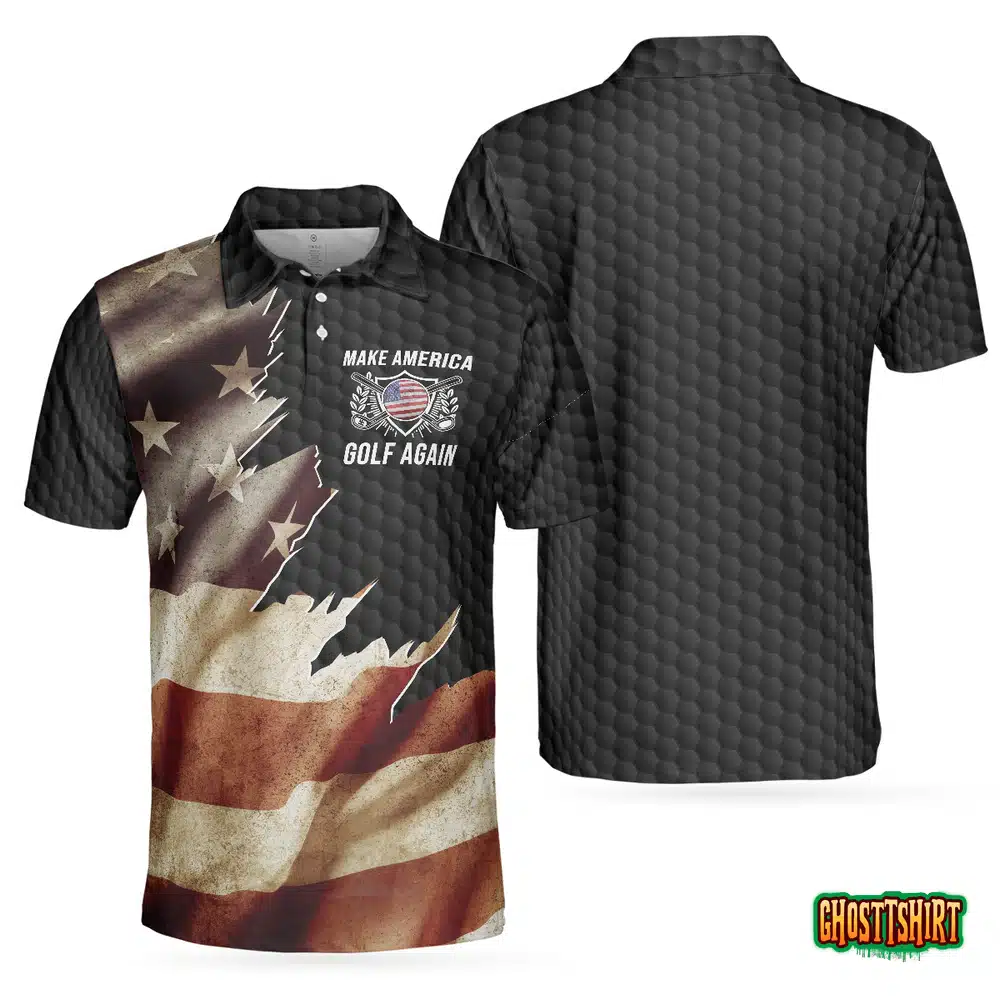 Make America Golf Again Black Hornet Nest Pattern American Flag Custom Polo Shirt
