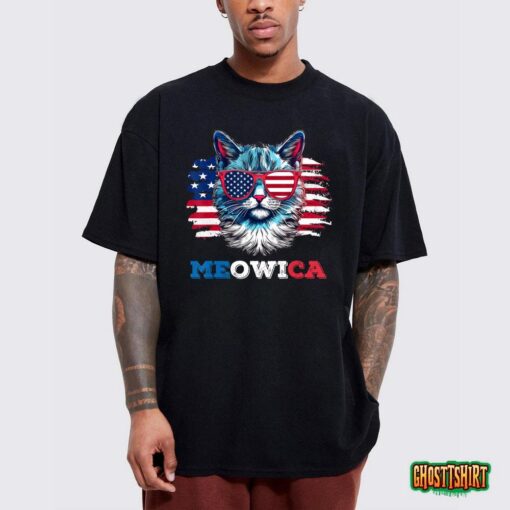 Meowica Cat Sunglasses American Flag Usa Cat 4th Of July T-Shirt