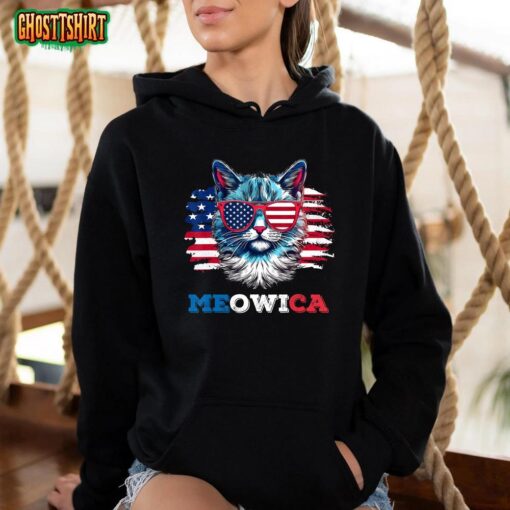 Meowica Cat Sunglasses American Flag Usa Cat 4th Of July T-Shirt