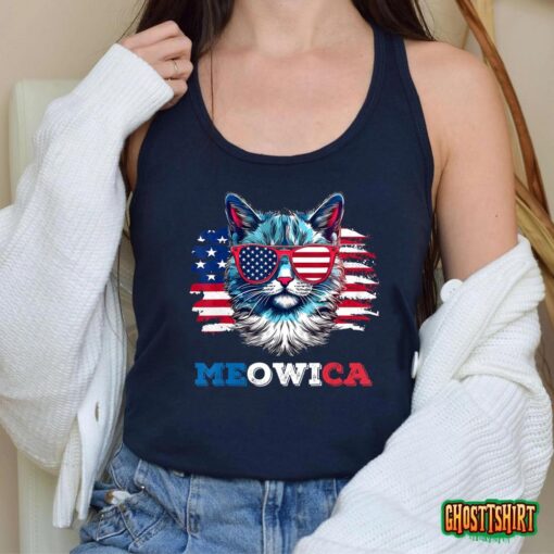 Meowica Cat Sunglasses American Flag Usa Cat 4th Of July T-Shirt