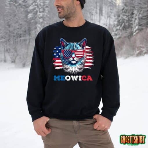 Meowica Cat Sunglasses American Flag Usa Cat 4th Of July T-Shirt