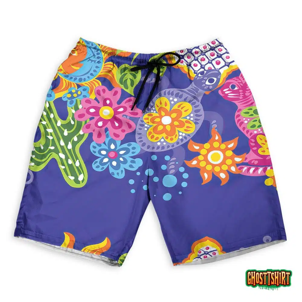 Mexican Pattern With Cute Naive Art Hawaiian Beach Shorts