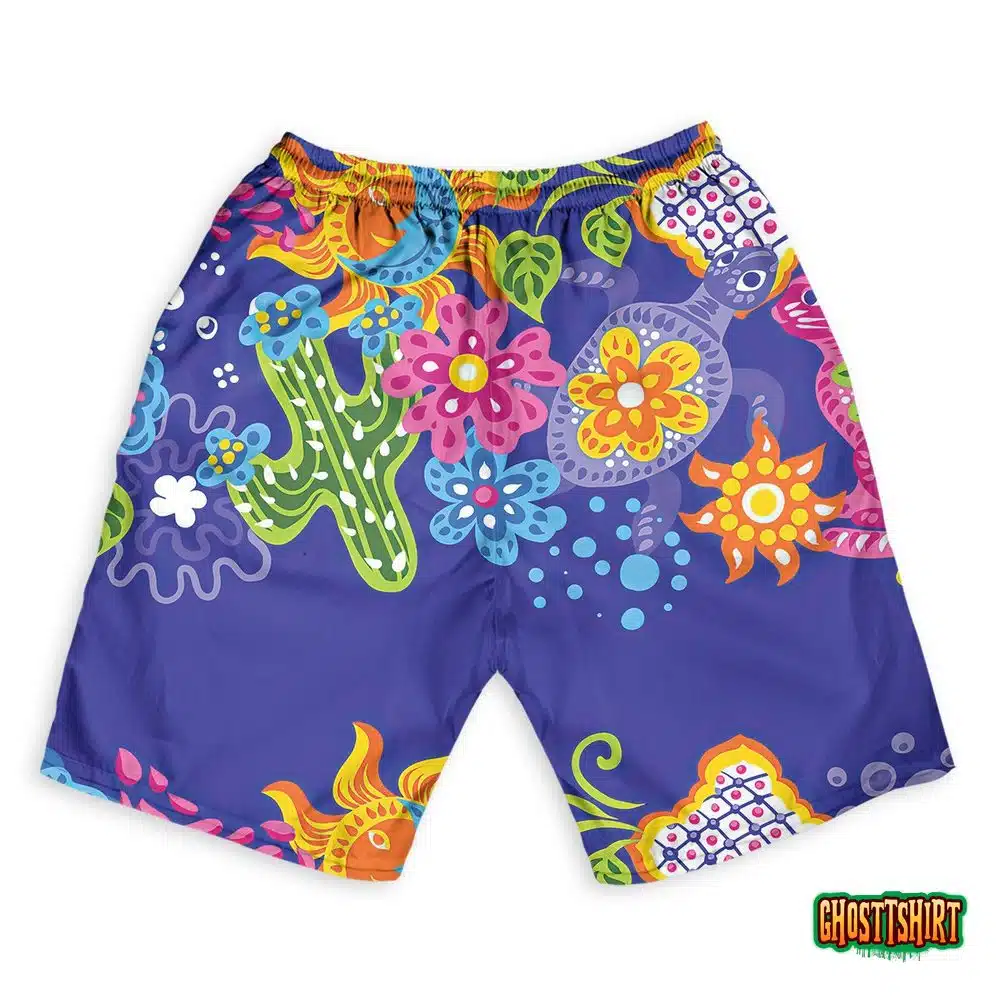 Mexican Pattern With Cute Naive Art Hawaiian Beach Shorts