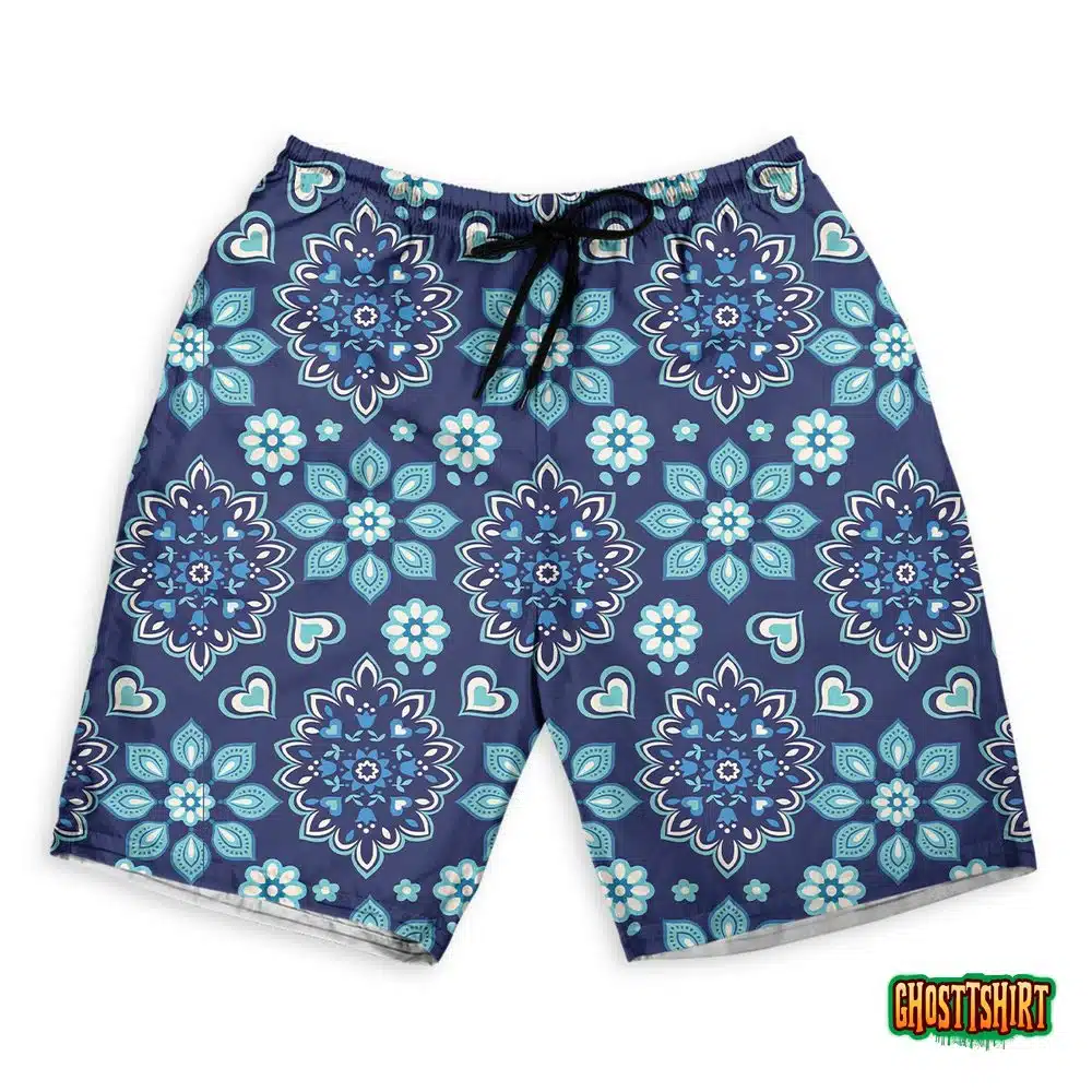 Navy Bandana Seamless Hawaiian Beach Shorts