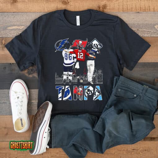Nikita Kucherov Tom Brady And Randy Arozarena Tampa Skyline Sport Signatures Unisex T-Shirt