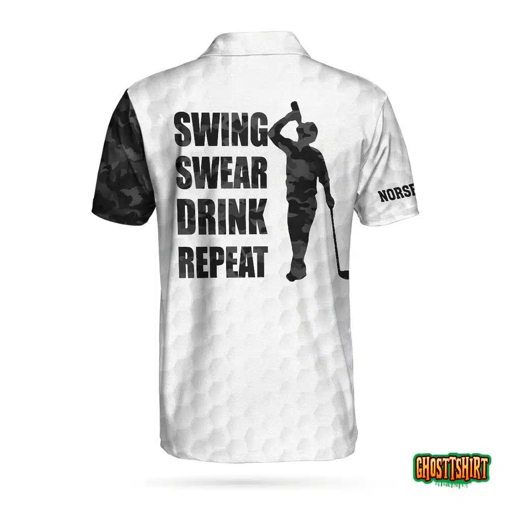 NORSEY BOYZ Swing Swear Drink Repeat Ripped Camouflage Skull Golf Custom Polo Shirt