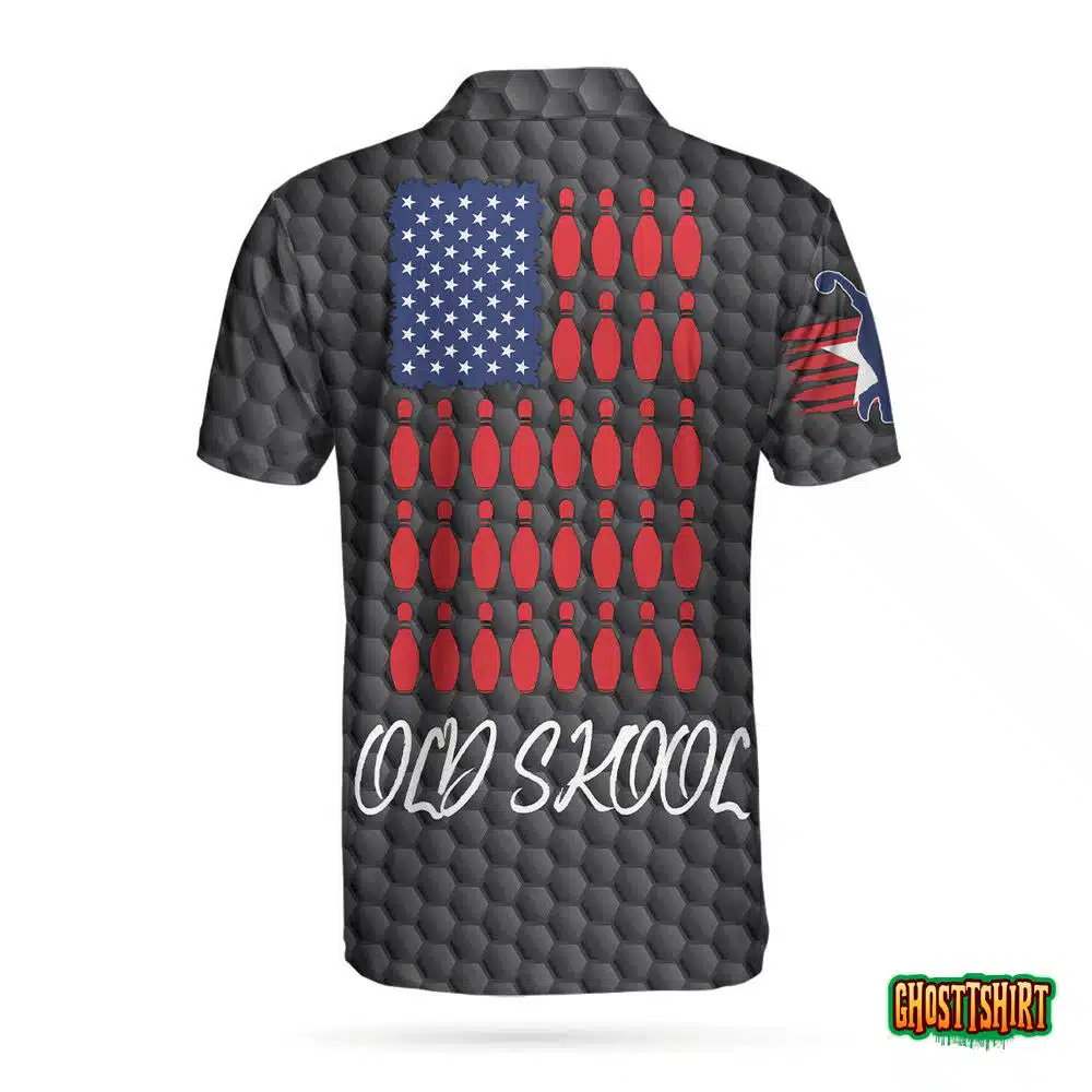OLD SKOOL Black American Flag Bowling Custom Polo Shirt