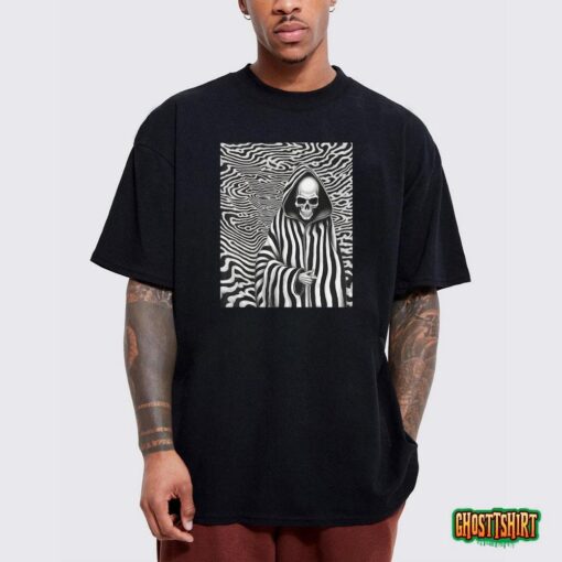 Op Art Reaper Death Mortality Optical Illusion Grim Reaper T-Shirt