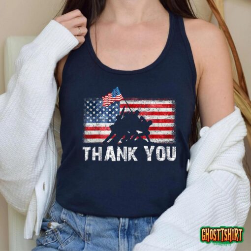Patriotic American Flag Thank You Memorial Day Veteran T-Shirt