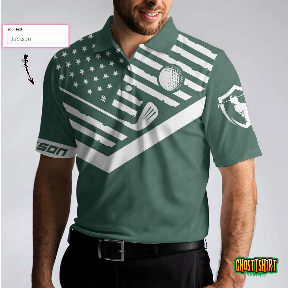 Personalized Forest Green American Flag Golf Polo Shirt For Men