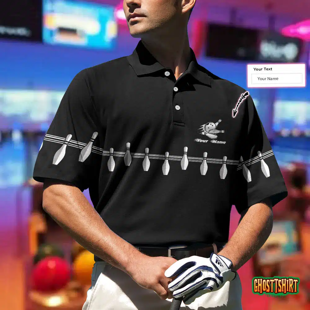 Personalized Name Bowling In Black Custom Polo Shirt