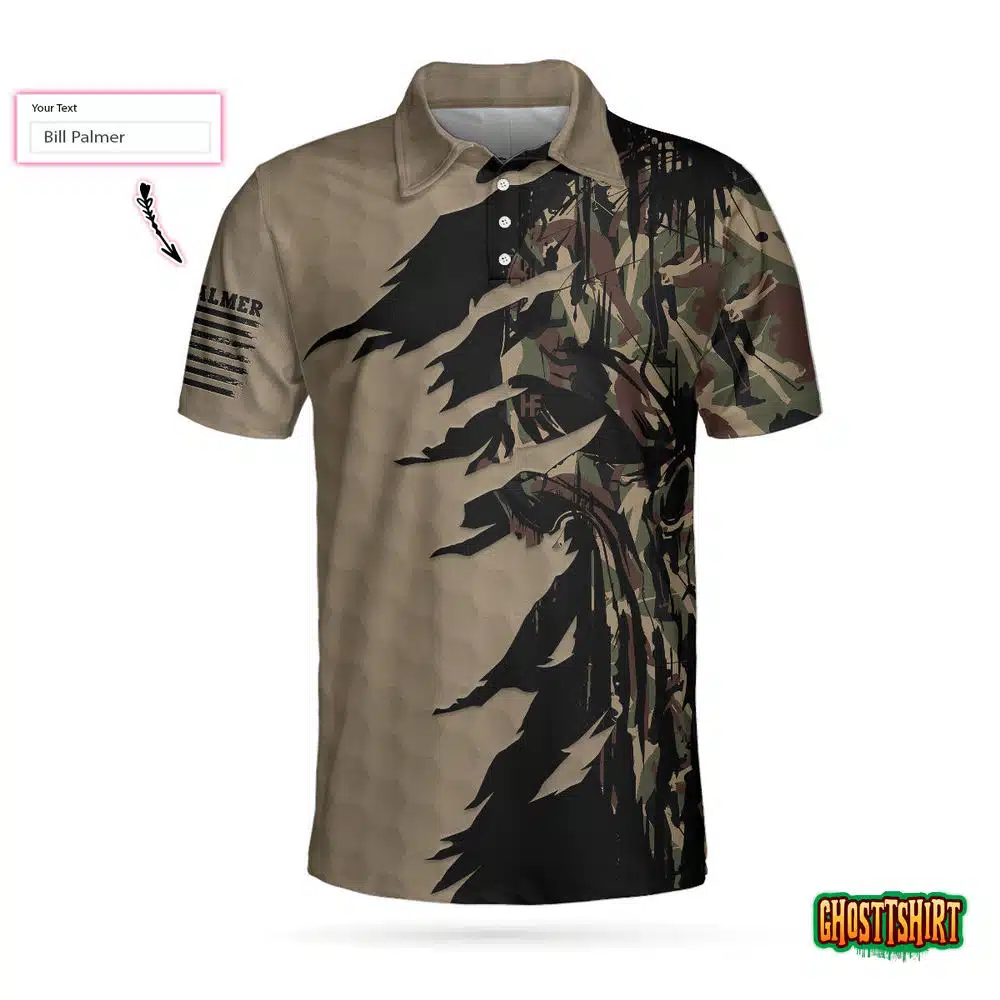 Ripped Vintage Golfing Clubs Skull Camouflaged Polo Custom Polo Shirt