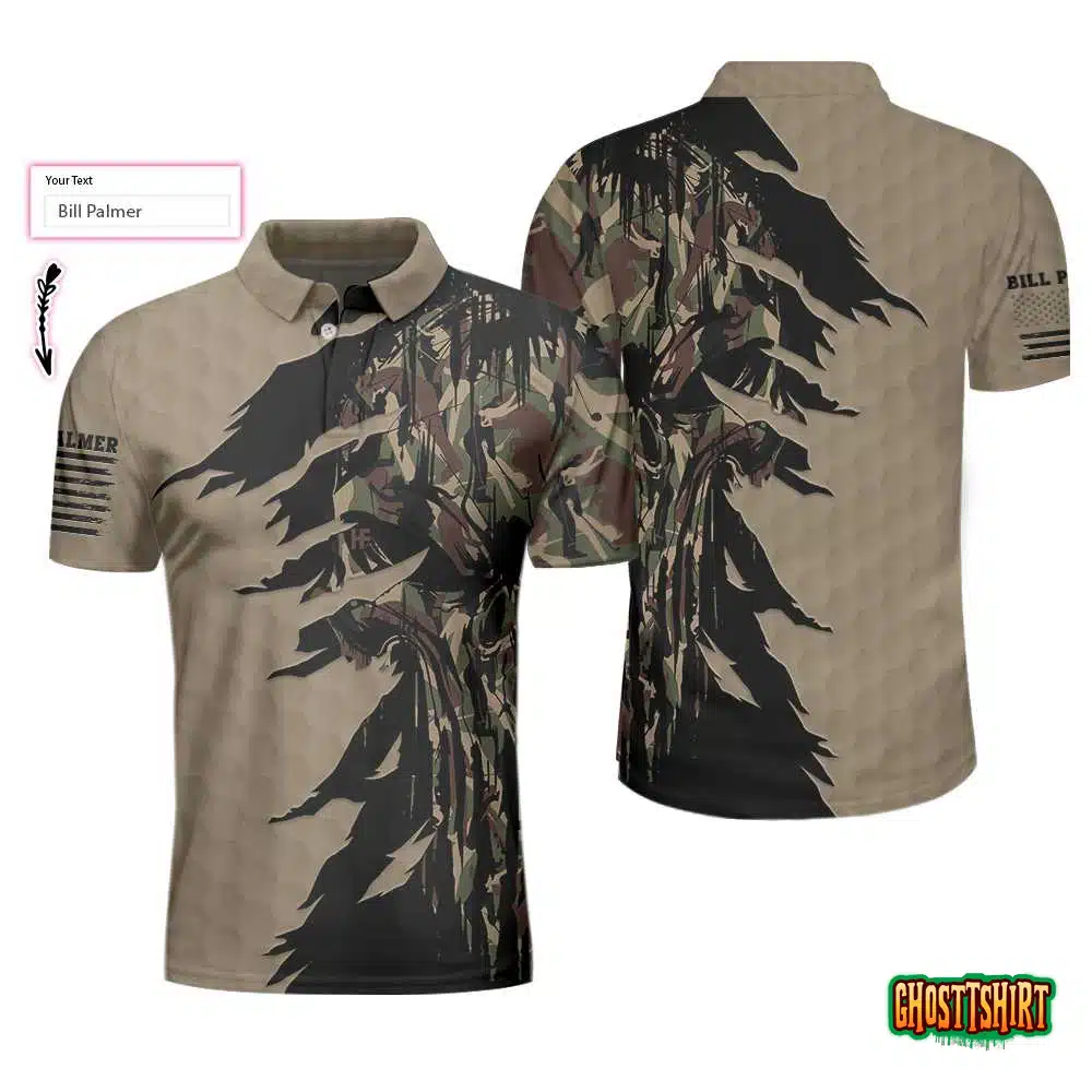 Ripped Vintage Golfing Clubs Skull Camouflaged Polo Custom Polo Shirt