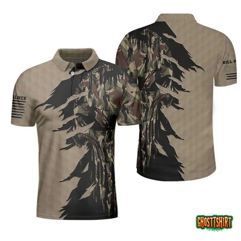 Ripped Vintage Golfing Clubs Skull Camouflaged Polo Custom Polo Shirt
