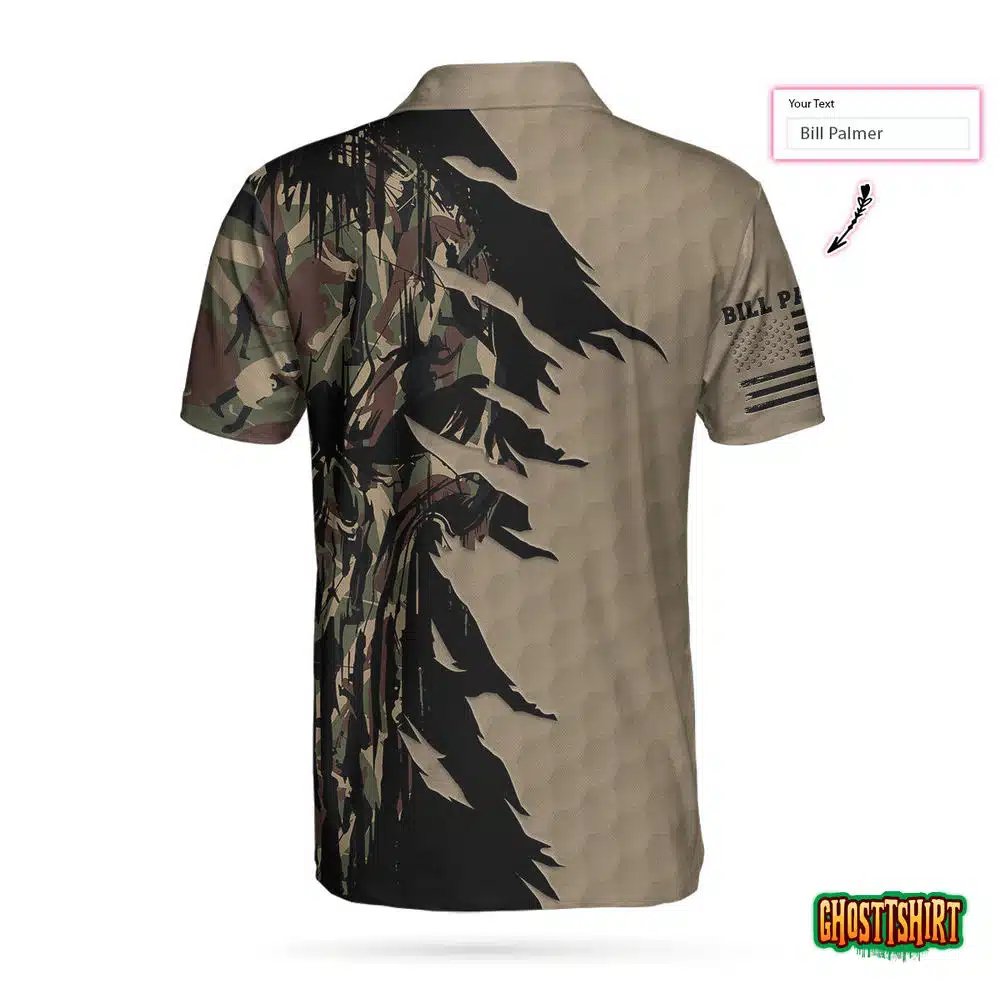 Ripped Vintage Golfing Clubs Skull Camouflaged Polo Custom Polo Shirt