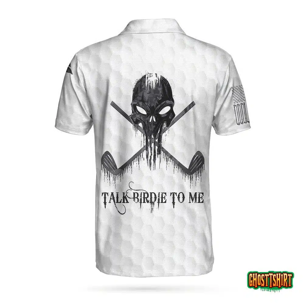 Ripped Vintage Golfing Skull Camouflaged Polo, Talk Birdie To Me Golf Pattern Polo Shirt
