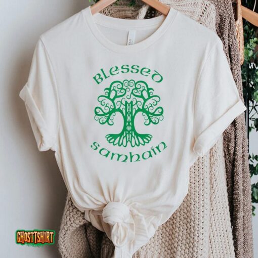 Samhain Unisex T-Shirt Green Tree Of Life Irish Celtic Halloween Unisex T-Shirt