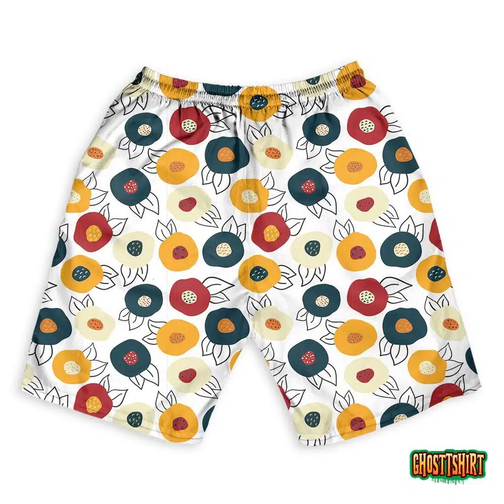 Seamless Autumn Doodle Flowers Hawaiian Beach Shorts