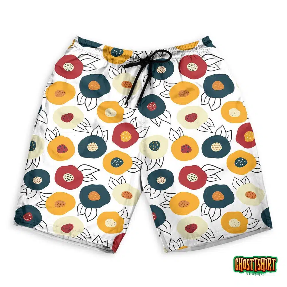 Seamless Autumn Doodle Flowers Hawaiian Beach Shorts