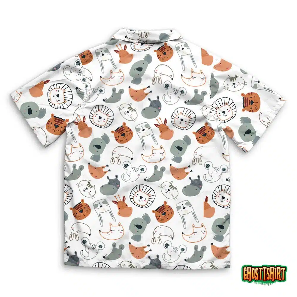 Seamless Pattern With Cute Animal Faces Vector Hawaiian Beach Shirt