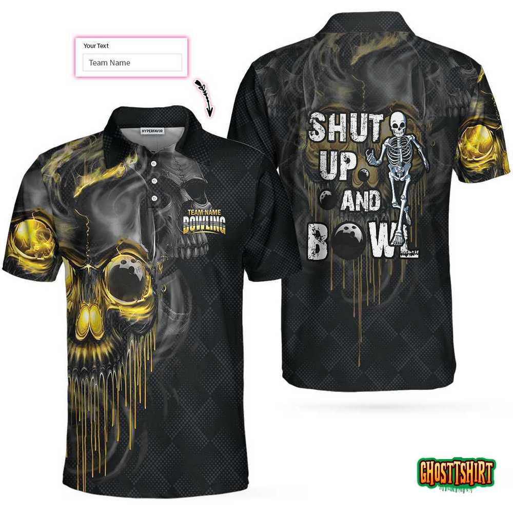 Shut Up And Bowl Golden Skull Custom Polo Shirt