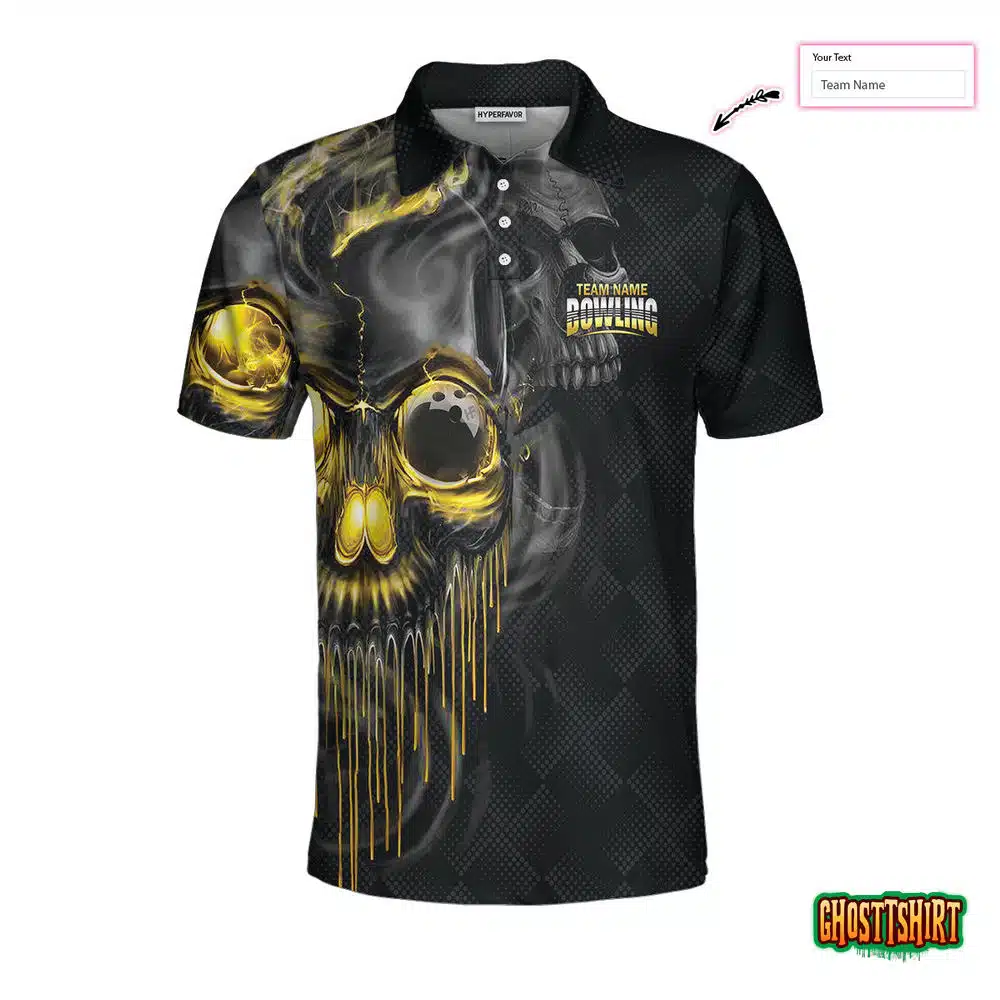 Shut Up And Bowl Golden Skull Custom Polo Shirt