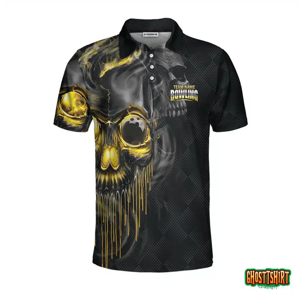 Shut Up And Bowl Golden Skull Custom Polo Shirt