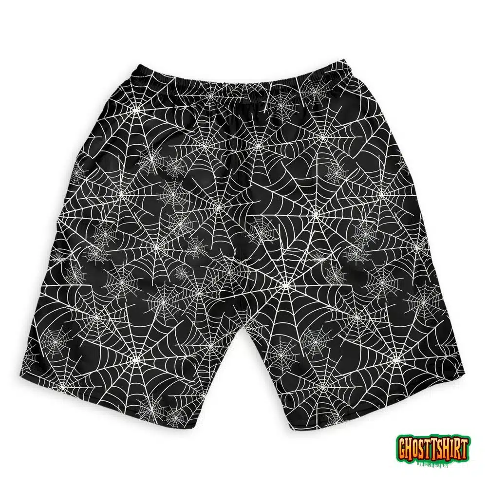 Spiderweb Black And White Pattern Hawaiian Beach Shorts