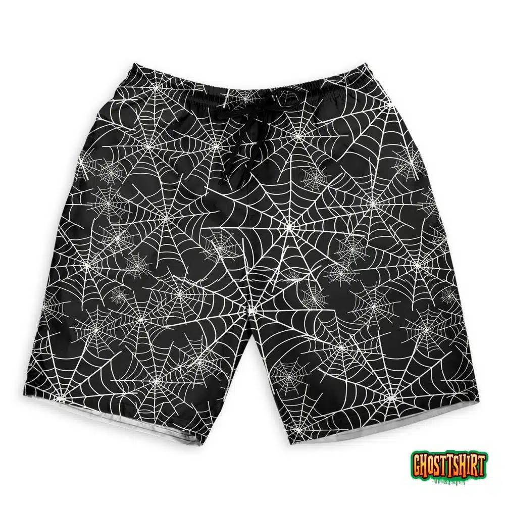 Spiderweb Black And White Pattern Hawaiian Beach Shorts
