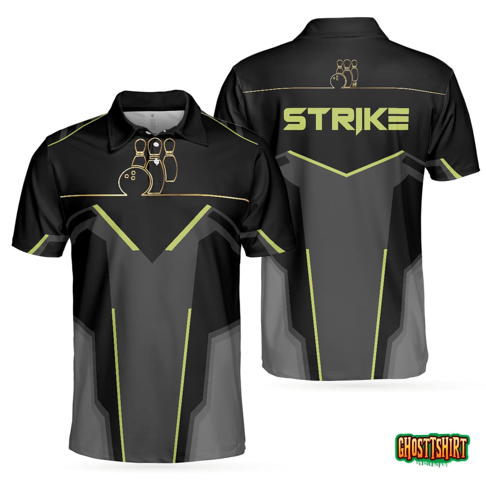 Strike Black And Golden Pattern Bowling Short Sleeve Polo Shirt