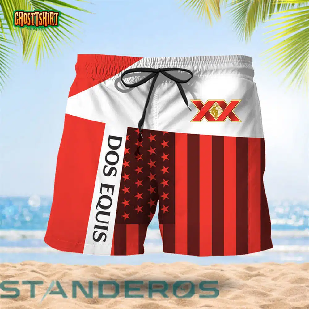 Summer American Flag Patch Dos Equis Hawaiian Beach Shorts