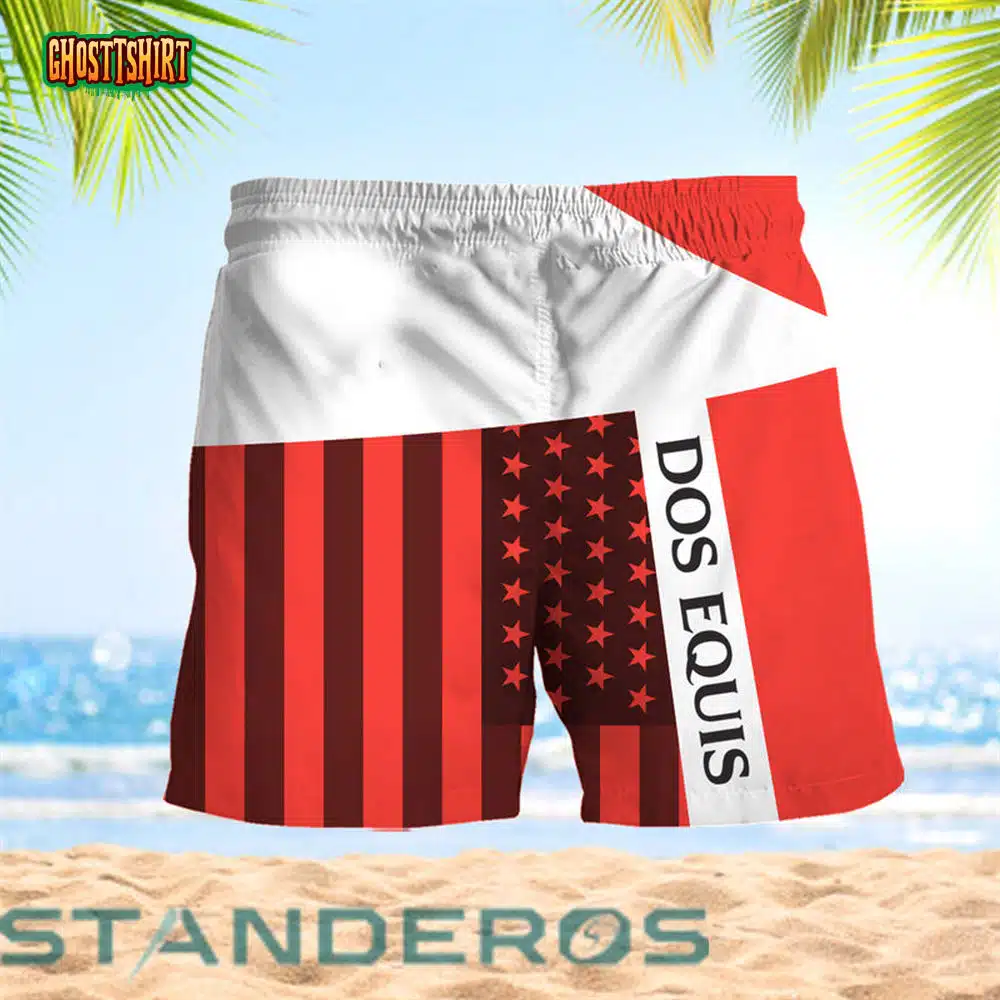 Summer American Flag Patch Dos Equis Hawaiian Beach Shorts