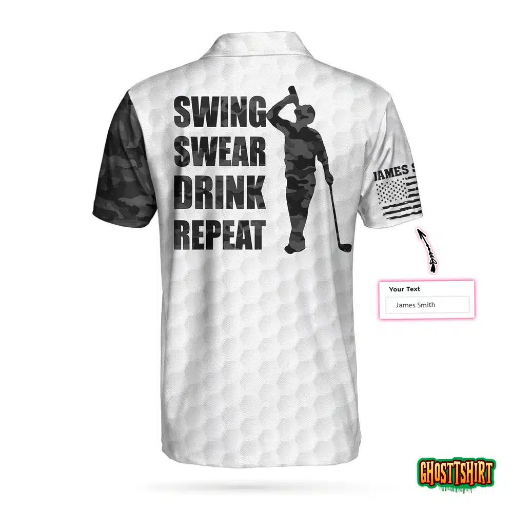 Swing Swear Drink Repeat Ripped Camouflage Skull Golf Custom Polo Shirt