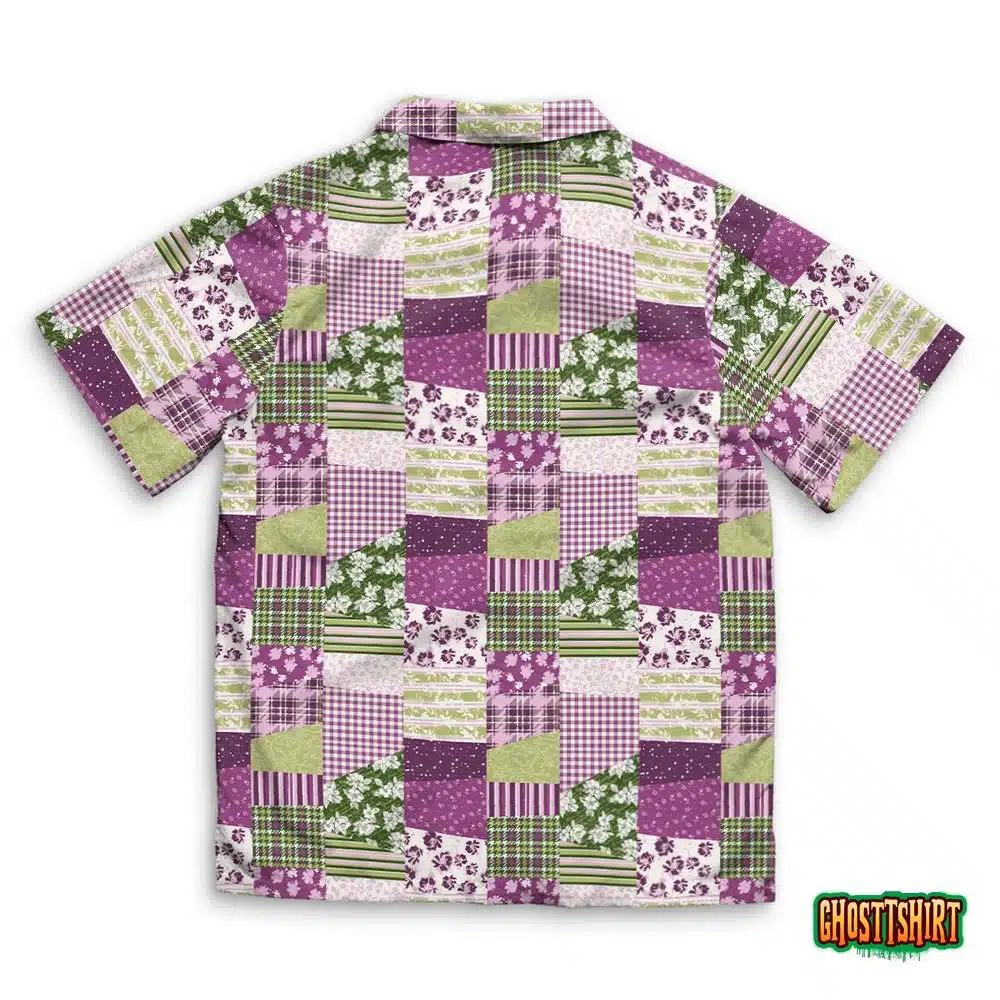 Tartan Plaid And Floral Fabric Patchwork Hawaiian Beach Shirt
