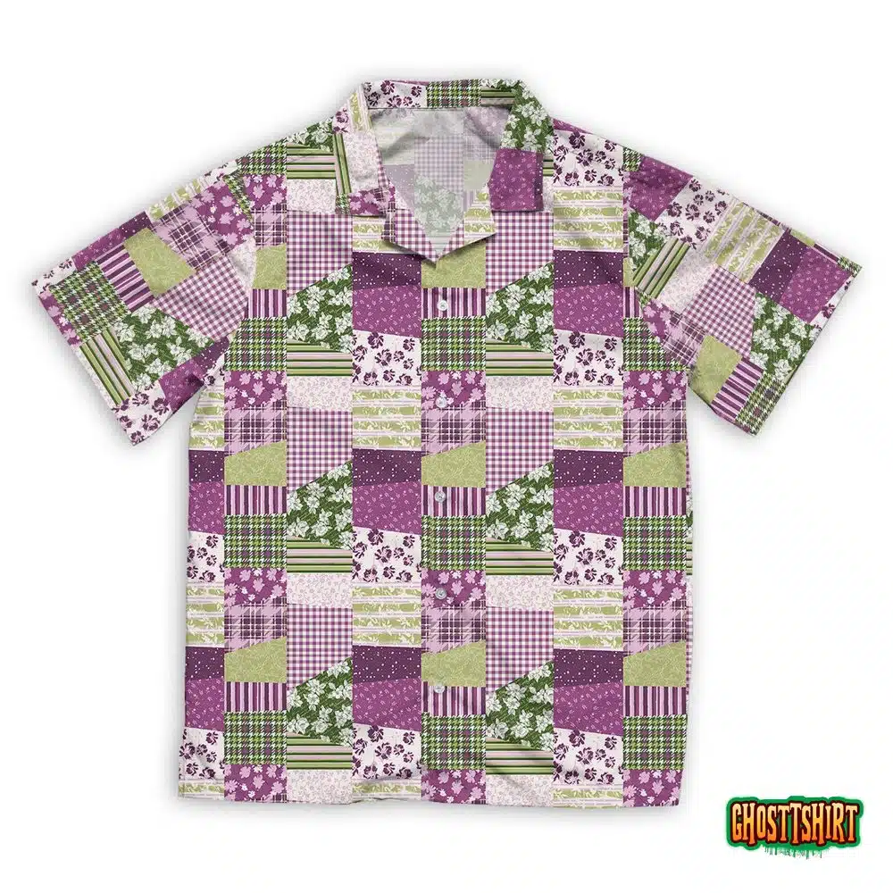 Tartan Plaid And Floral Fabric Patchwork Hawaiian Beach Shirt