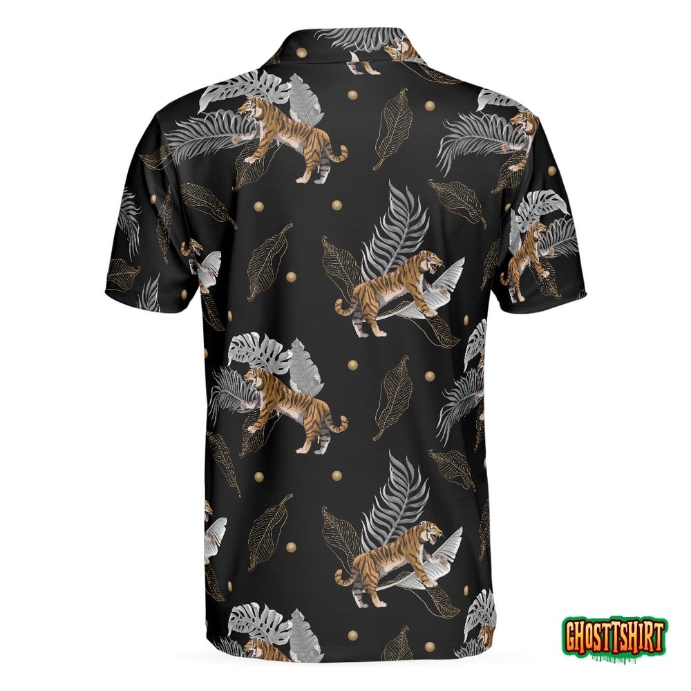Tiger With Palm Leaves Tropical Tiger Polo Shirt