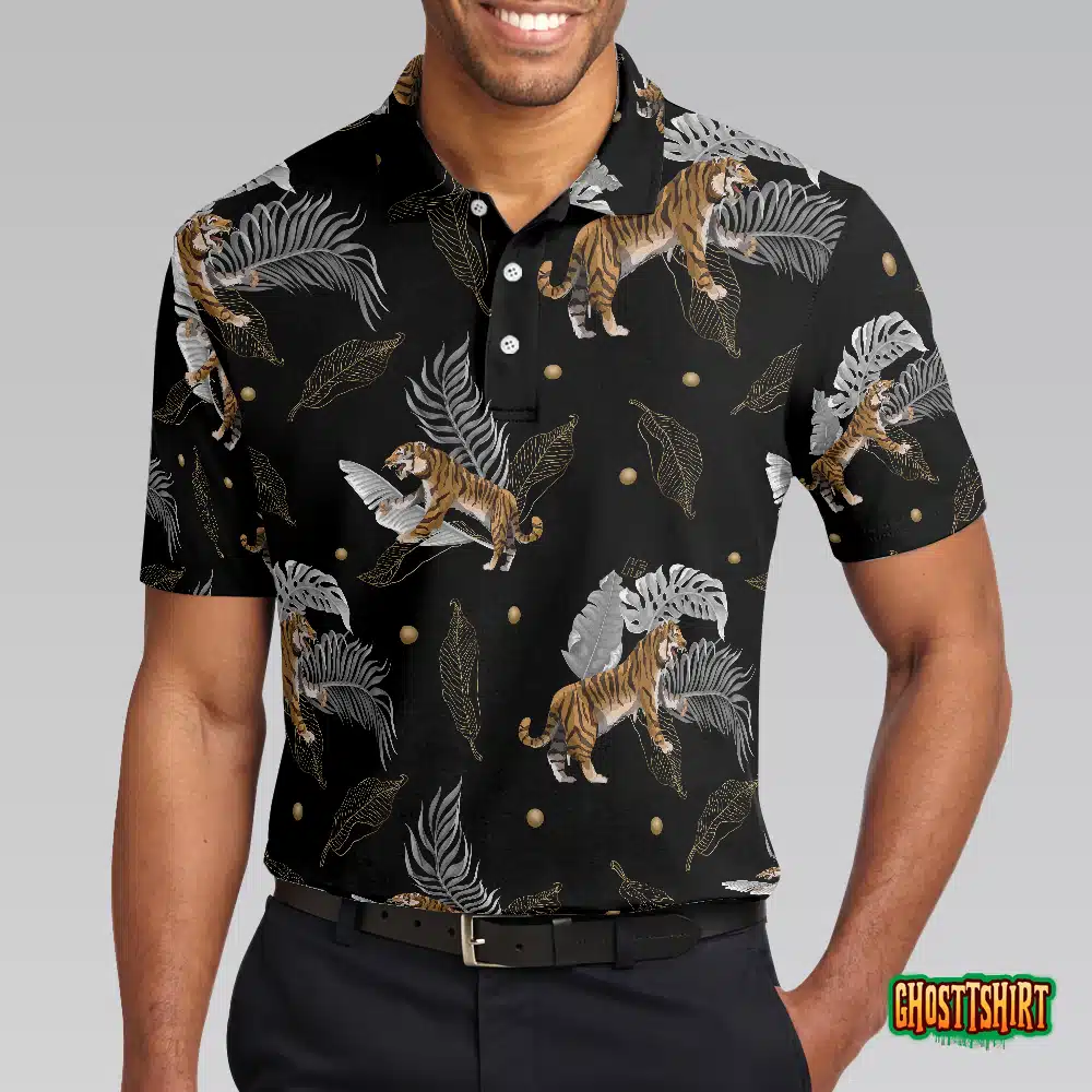 Tiger With Palm Leaves Tropical Tiger Polo Shirt