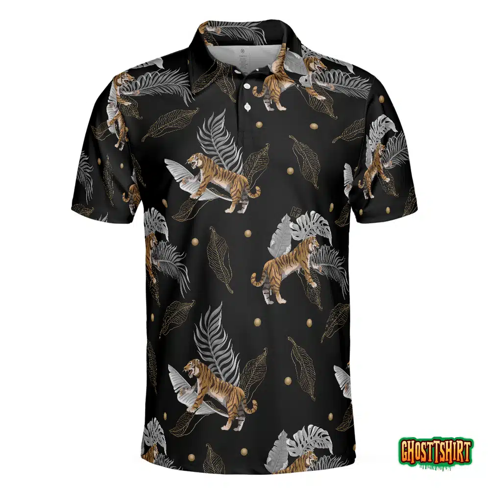Tiger With Palm Leaves Tropical Tiger Polo Shirt