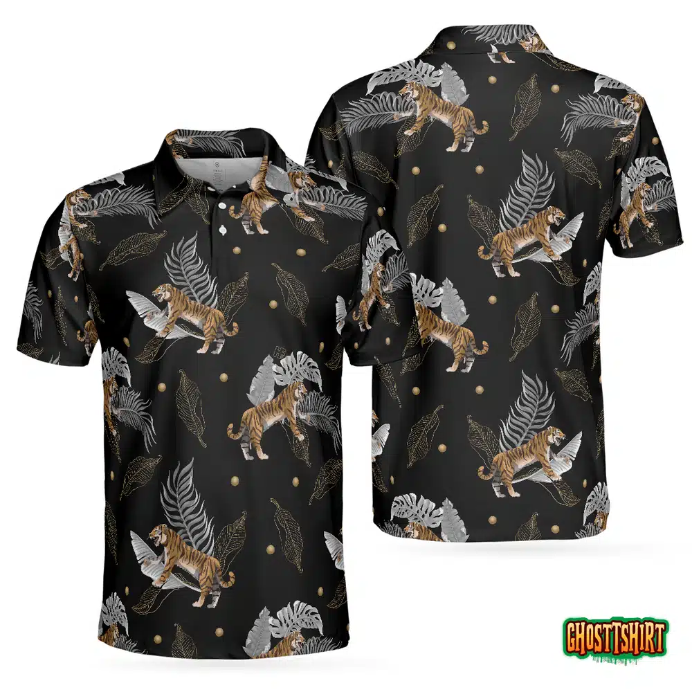 Tiger With Palm Leaves Tropical Tiger Polo Shirt
