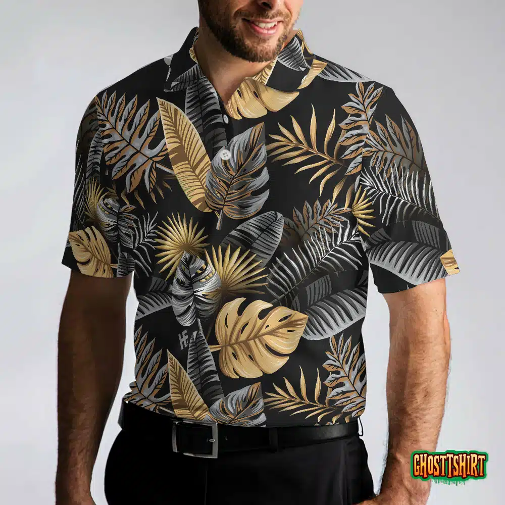 Tropical Golden Palm Leaves Pattern Polo Shirt