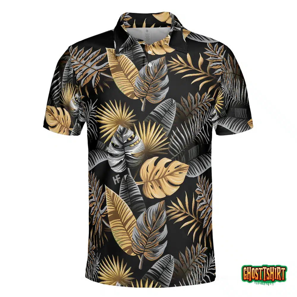 Tropical Golden Palm Leaves Pattern Polo Shirt