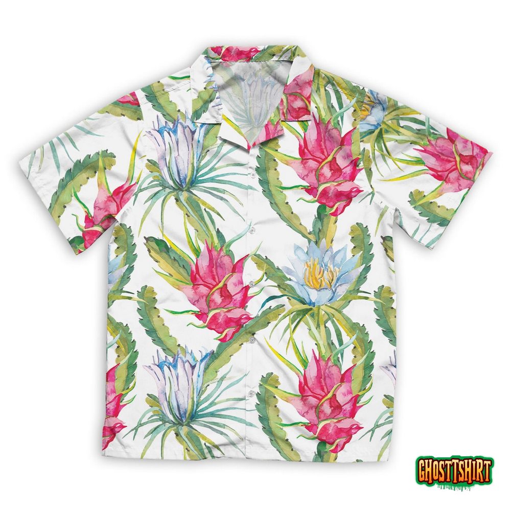 Tropical Seamless Pattern Fruits Flower Dragonfruit Hawaiian Beach Shirt